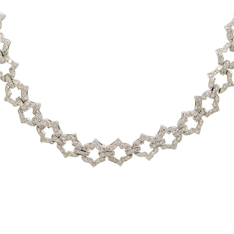 18k White Gold Natural 6.24 Carat Round Brilliant Cut Diamond Link Necklace