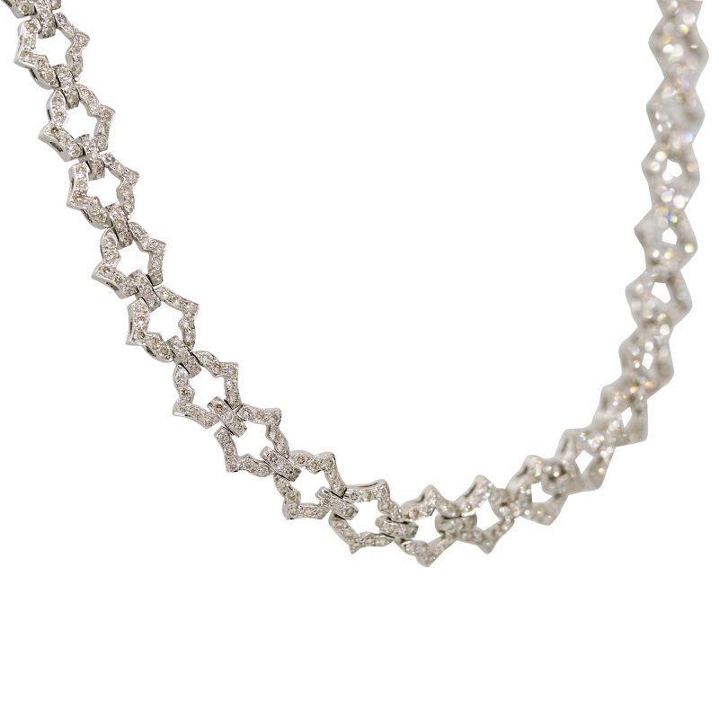 18k White Gold Natural 6.24 Carat Round Brilliant Cut Diamond Link Necklace