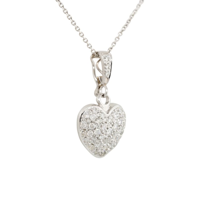 14k White Gold Natural 0.75 Carat Diamond Pave Heart Pendant Necklace