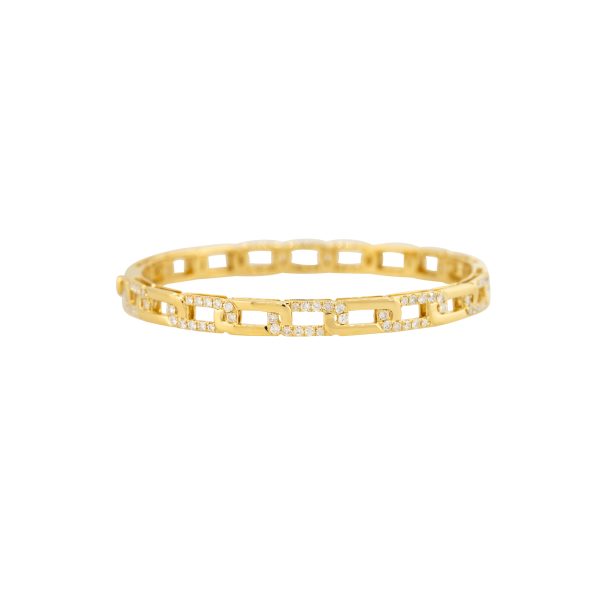 18k Yellow Gold 1.05ctw Pave Diamond Interlocking Link-Style Bangle Bracelet