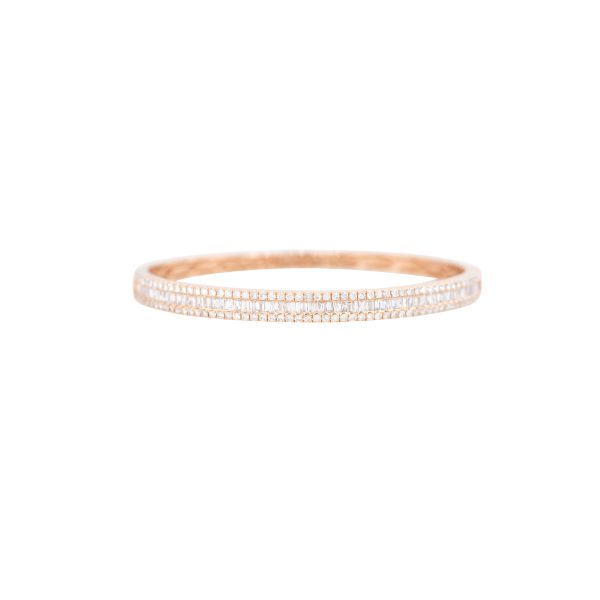 18k Rose Gold 2.42ctw Round Brilliant & Baguette Cut Diamond Bangle Bracelet