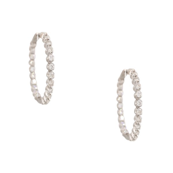 14k White Gold 5.88ctw Round Brilliant Cut Diamond Inside Out Hoop Earrings