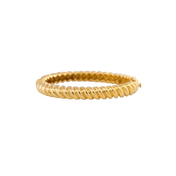 18k Yellow Gold Oval Shaped Ribbed Bangle Bracelet 