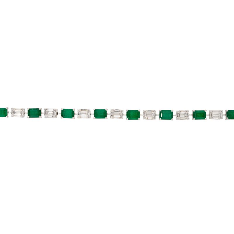 18k White Gold 2.8ctw Natural Diamond Mosaic & Emerald Alternating Bracelet