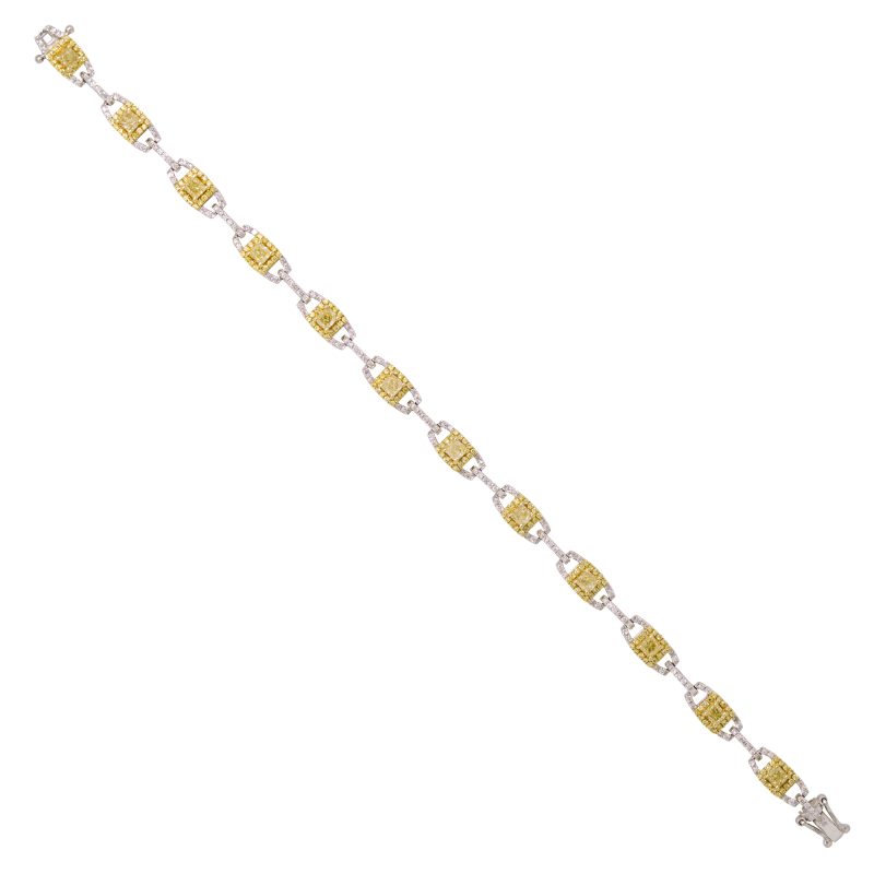 18k Two-Tone Gold Natural 2.50 Carat Yellow & White Diamond Bracelet