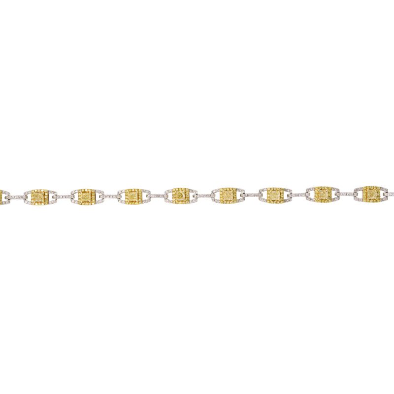 18k Two-Tone Gold Natural 2.50 Carat Yellow & White Diamond Bracelet