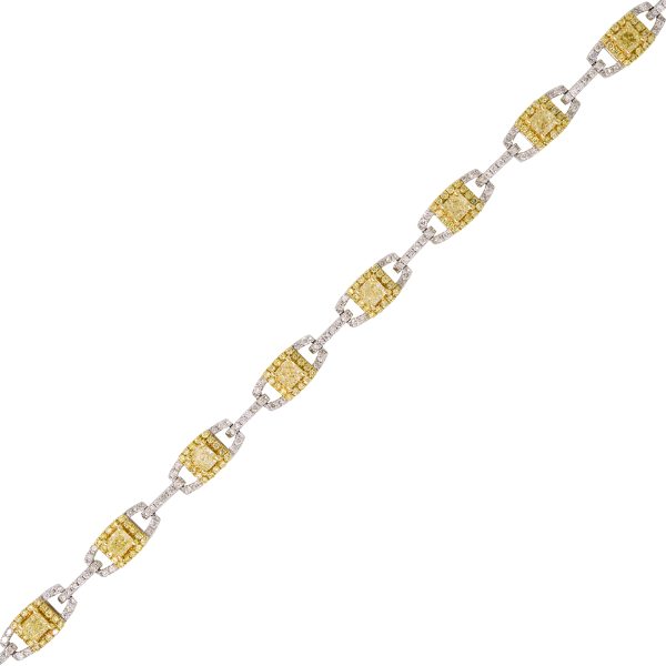 18k Two-Tone Gold Natural 2.50 Carat Yellow & White Diamond Bracelet