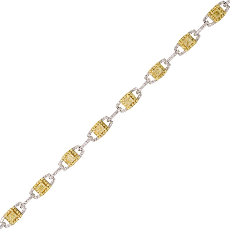 18k Two-Tone Gold Natural 2.50 Carat Yellow & White Diamond Bracelet