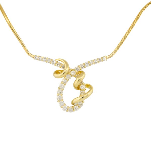 Jose Hess 18k Yellow Gold 3ct Round Brilliant Diamond Loop Ribbon Necklace