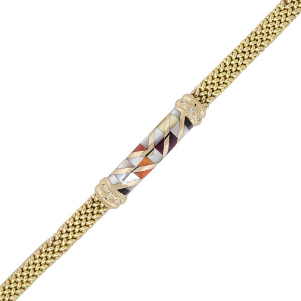 Asch Grossbardt 14k Yellow Gold Mother of Pearl, Onyx & Diamond Bracelet