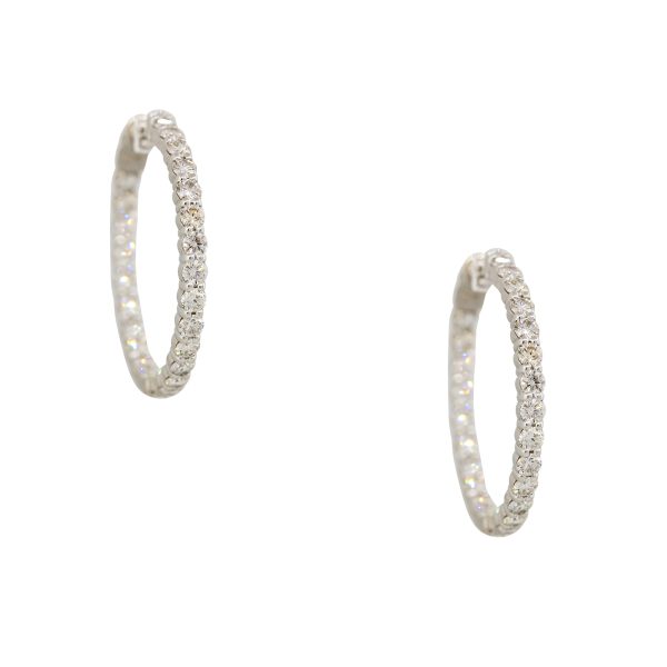 14k White Gold 4.5ct Round Brilliant Cut Diamond Inside Out Hoop Earrings