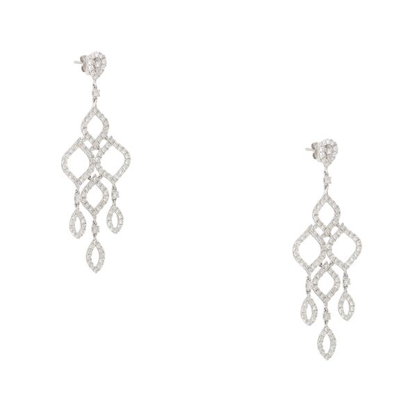 18k White Gold 6.69ctw Round Brilliant Diamond Open Chandelier Drop Earrings