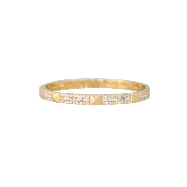 18k Yellow Gold 2.40ctw Pave Diamond Rock Stud Bangle Bracelet