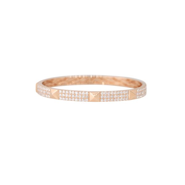 18k Rose Gold 2.40ctw Pave Diamond Rock Stud Bangle Bracelet