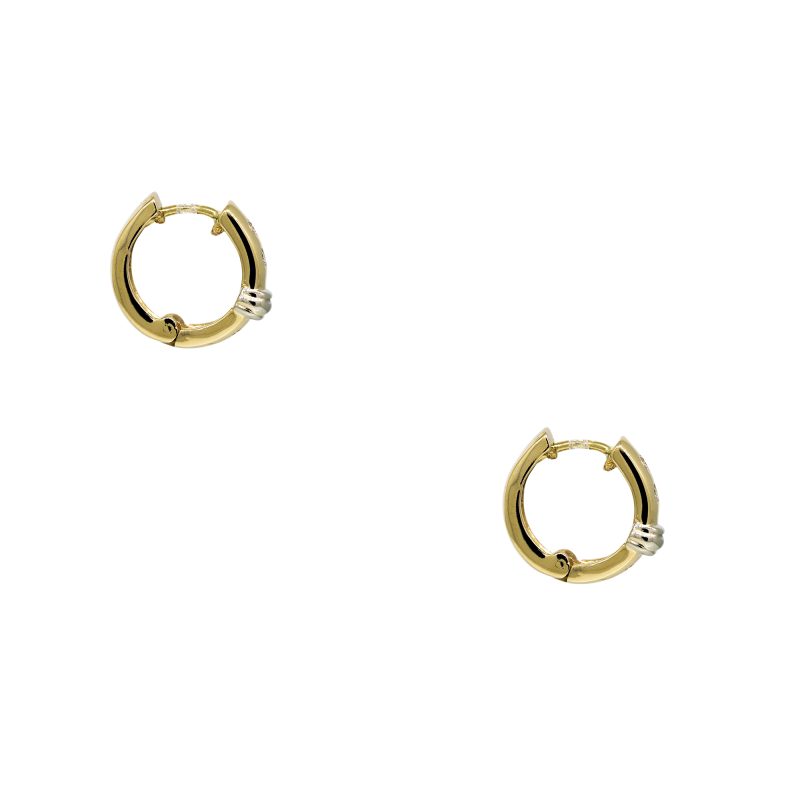 14k Two-Tone Gold Natural Round Brilliant Cut Diamond Sprinkle Huggie Earrings