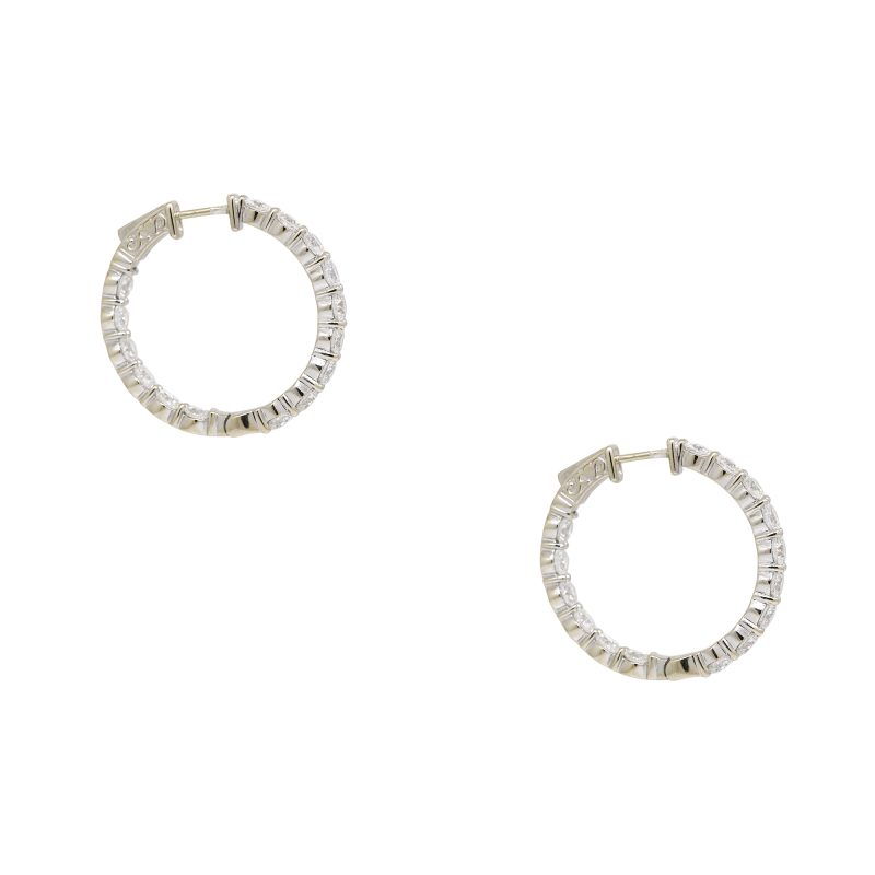 18k White Gold Natural 7.50 Carat Diamond Inside-Out Hoop Earrings