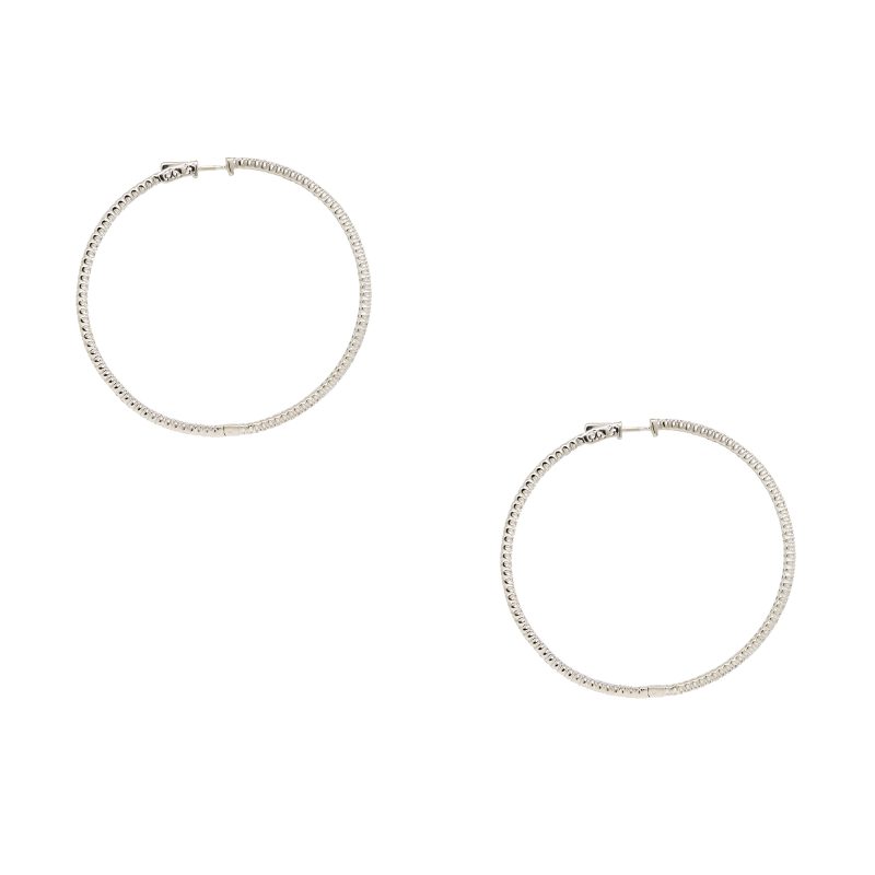 14k White Gold Natural 2.10 Carat Round Brilliant Diamond Narrow Hoop Earrings