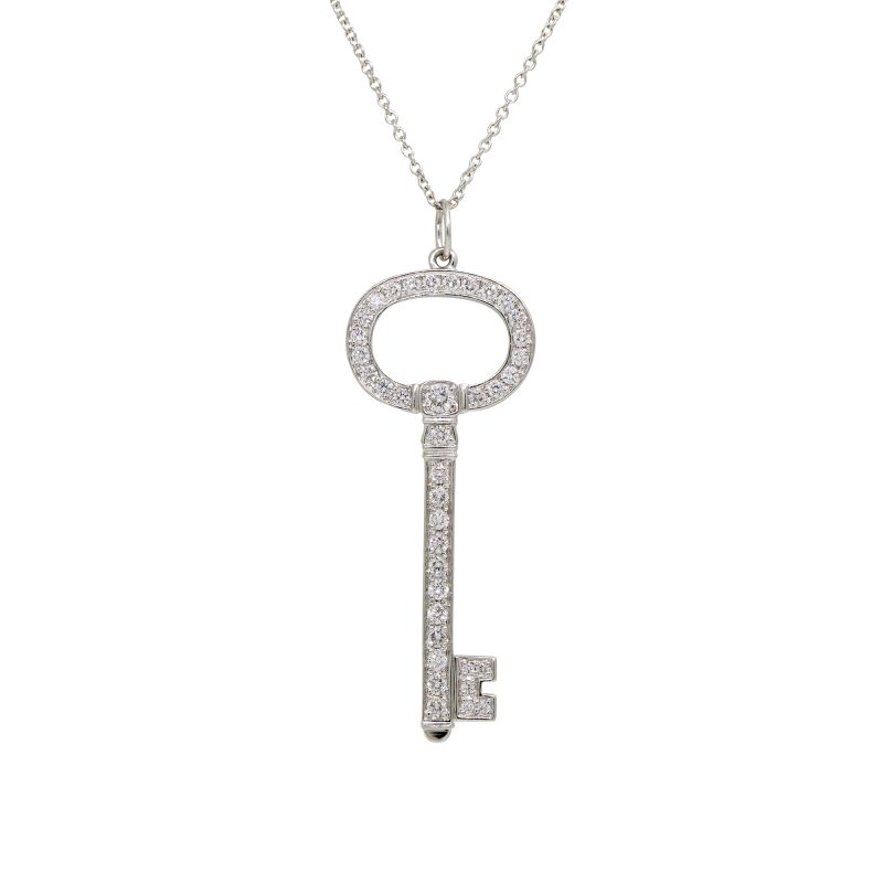 Tiffany & Co. Platinum Natural 0.58 Carat Diamond Key Necklace