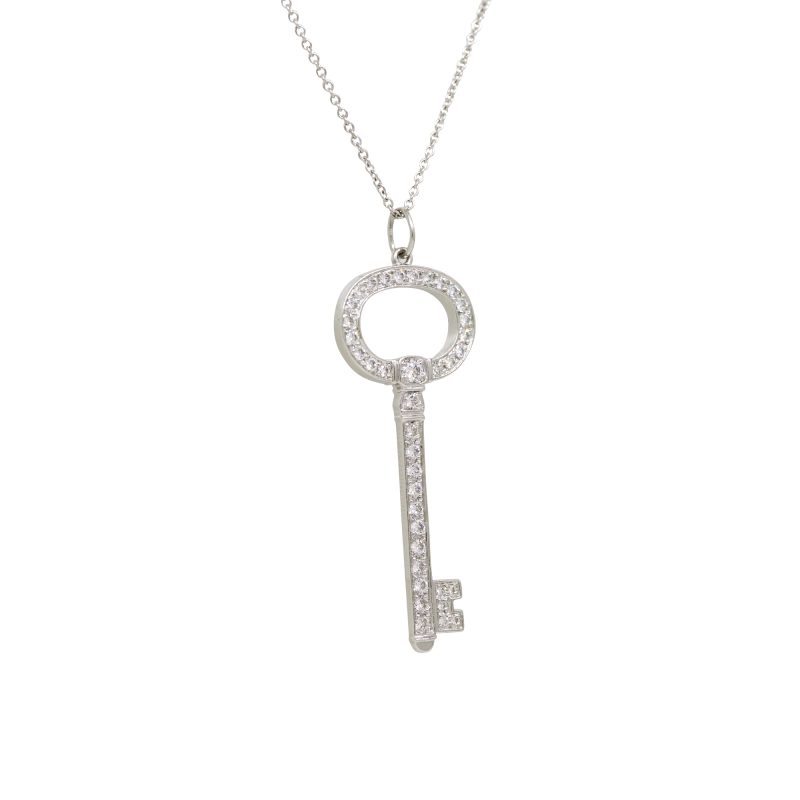 Tiffany & Co. Platinum Natural 0.58 Carat Diamond Key Necklace