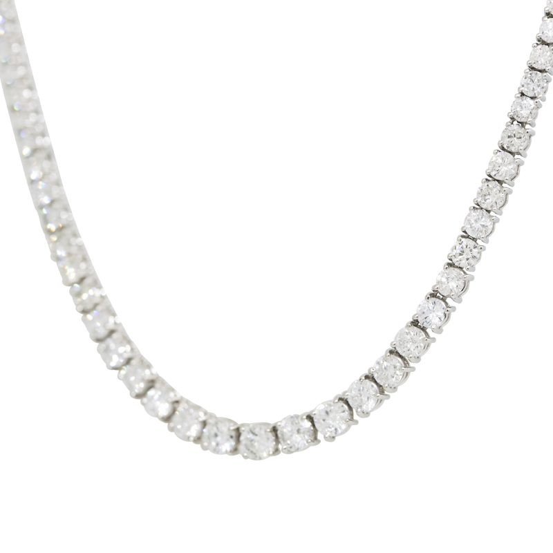 Platinum Natural 15.2 Carat Round Brilliant Cut Diamond Graduated Tennis Necklace