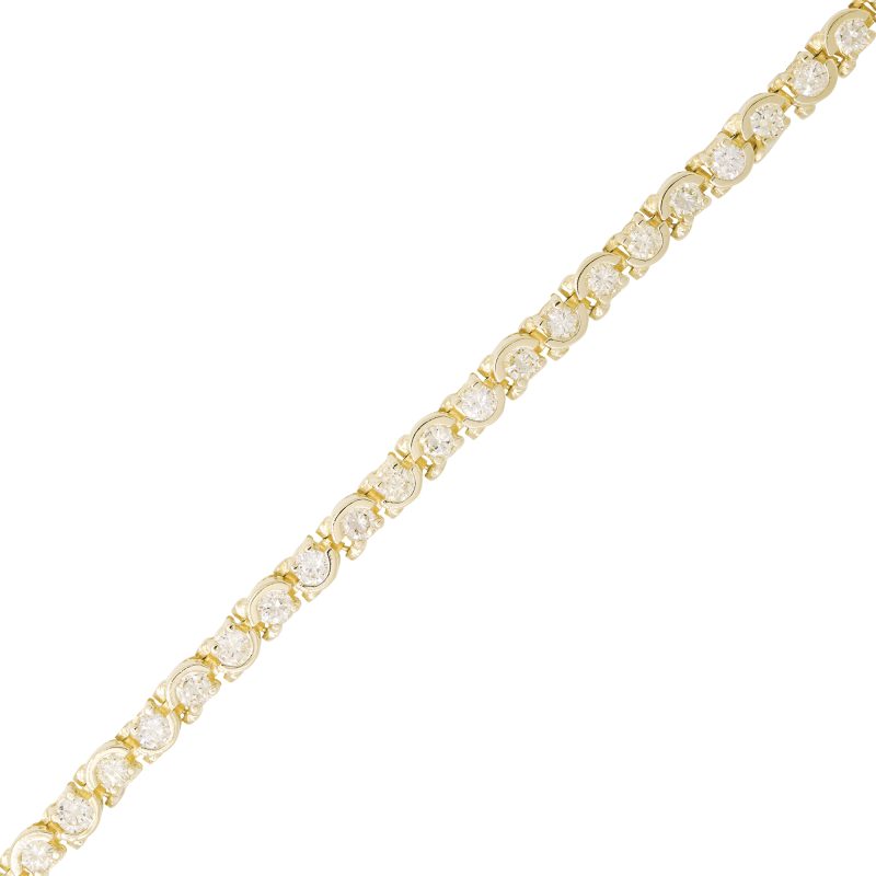 14k Yellow Gold Natural 3.0 Carat Round Brilliant Diamond Half Bezel-Set Tennis Bracelet