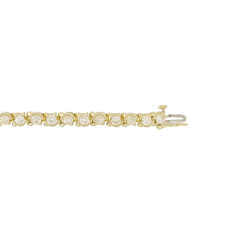 14k Yellow Gold Natural 3.0 Carat Round Brilliant Diamond Half Bezel-Set Tennis Bracelet