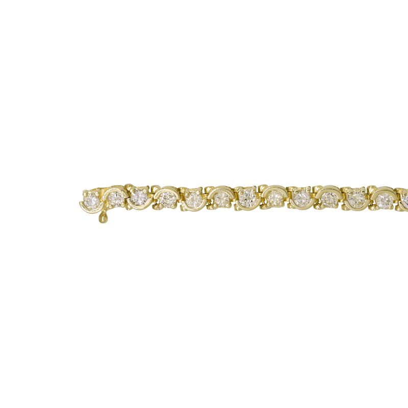 14k Yellow Gold Natural 3.0 Carat Round Brilliant Diamond Half Bezel-Set Tennis Bracelet