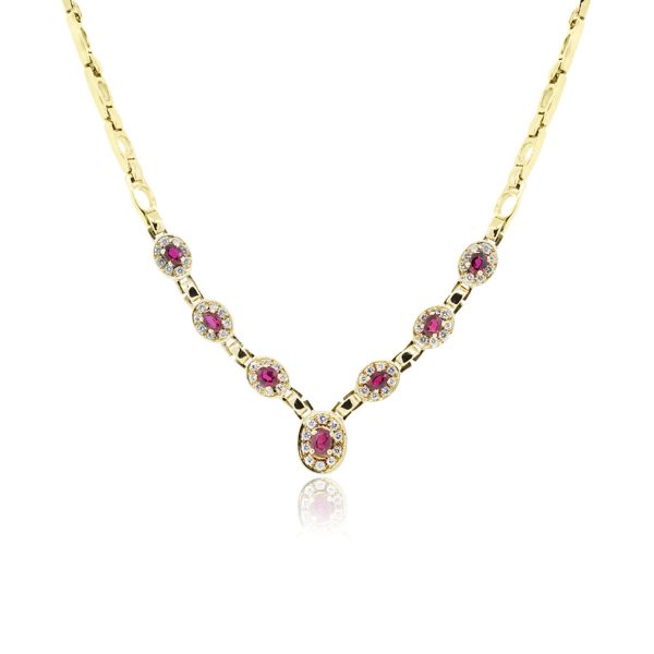 18k Yellow Gold 1.66ctw Diamond and 3ctw Ruby Necklace