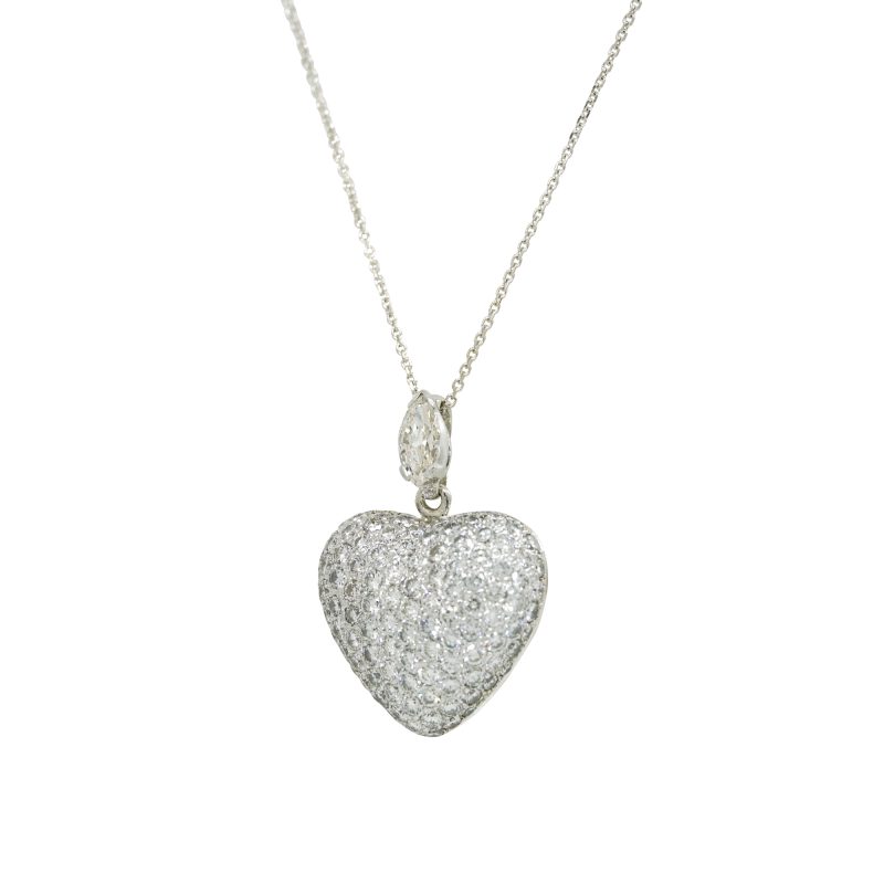 18k Two-Tone Gold Natural 4.40 Carat Diamond Pave & Marquise Heart Pendant Necklace