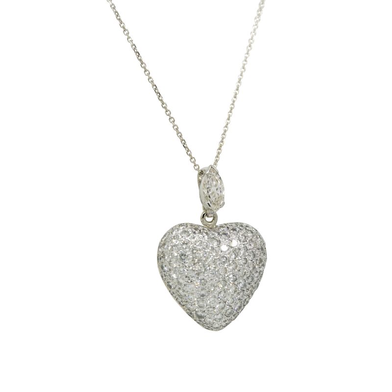 18k Two-Tone Gold Natural 4.40 Carat Diamond Pave & Marquise Heart Pendant Necklace