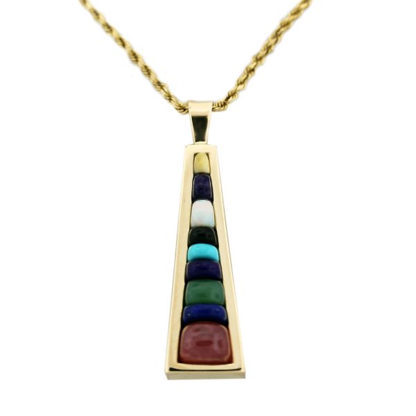 14kt Yellow Gold Mixed Semi Precious Gemstone Pendant & Rope Chain