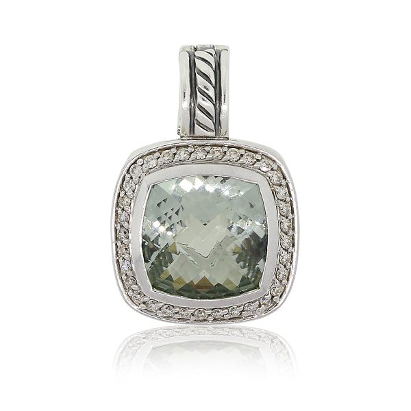 David Yurman Sterling Silver 11mm Prasiolite Pendant