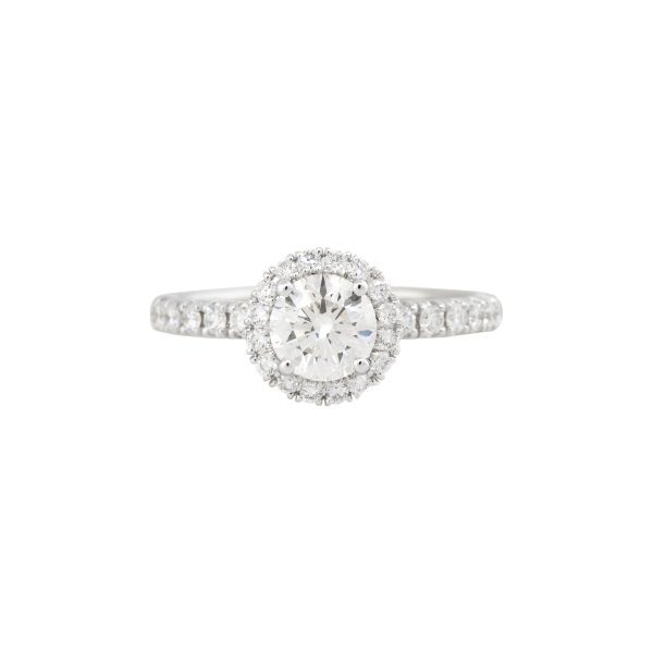 GIA Certified Triple X 18k White Gold 1.52ctw Diamond Halo Engagement Ring