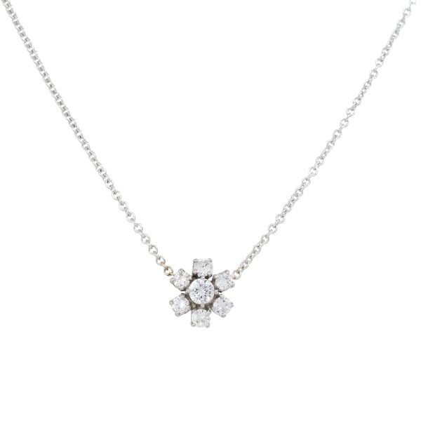 18k White Gold 0.50ctw 5 Diamond Flower Shaped Pendant Necklace