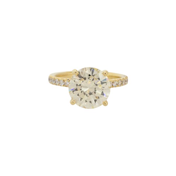 GIA Certified 18k Yellow Gold 4.47ctw Round Diamond Halo Engagement Ring