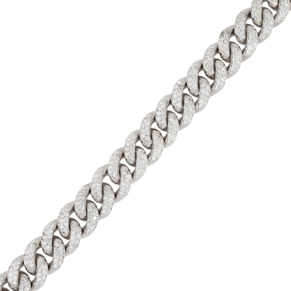 14k White Gold 6.0ctw Pave Diamond Cuban Link Bracelet