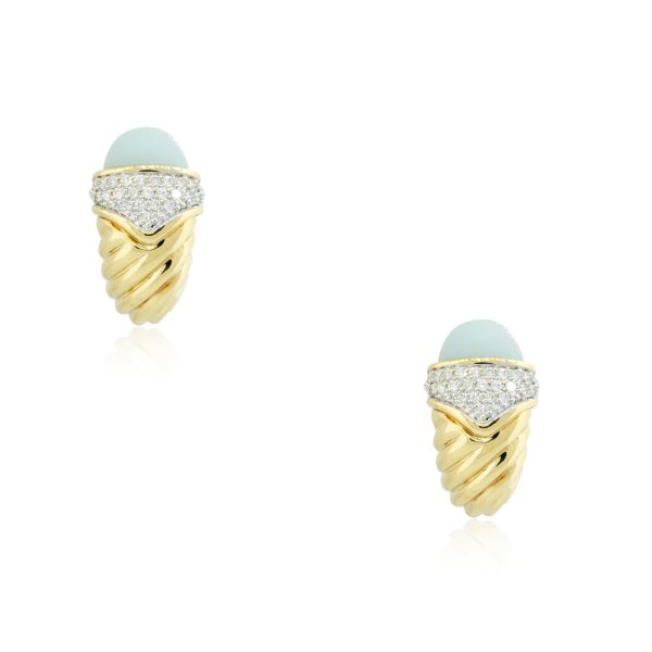 David Yurman 18k Yellow Gold 0.45ctw Pave Diamond & Chalcedony Shrimp Earrings