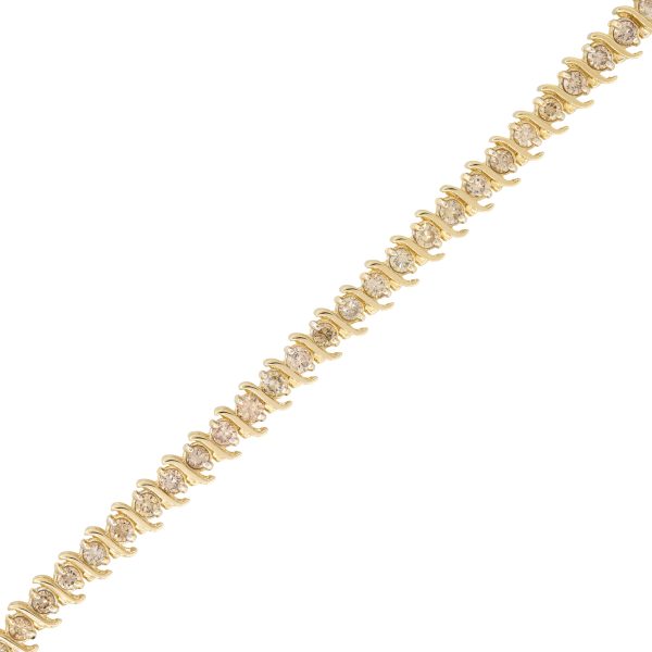 14k Yellow Gold 8.0ct Round Brilliant Cut Diamond S-Link Tennis Bracelet