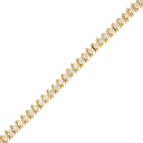 14k Yellow Gold 3.5ctw Round Brilliant Cut Diamond S-Link Tennis Bracelet