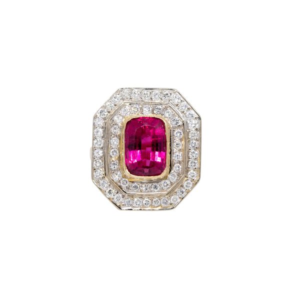 18k Yellow Gold 3.37ctw Pink Tourmaline & 1.52ctw Diamond Halo Ring