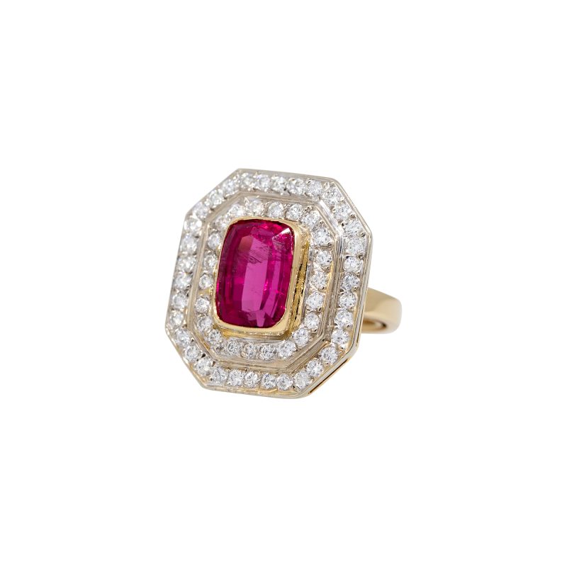 18k Yellow Gold 3.37ctw Pink Tourmaline & 1.52ctw Diamond Halo Ring