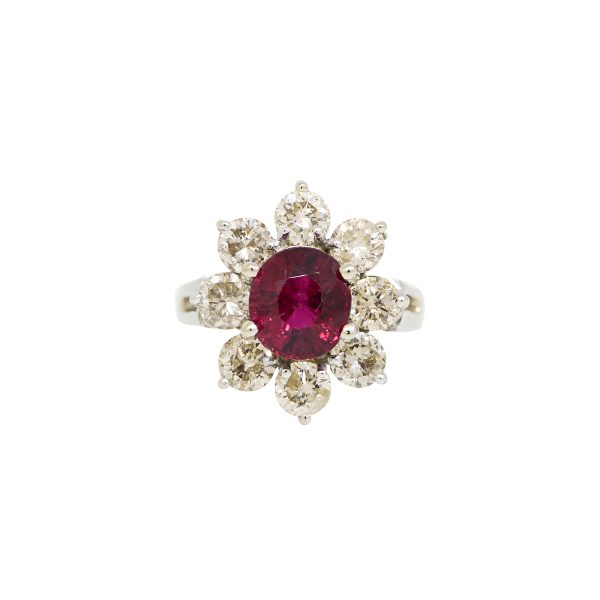 14k White Gold 2.15cts Tourmaline & 2.28cts Round Brilliant Diamond Flower Ring