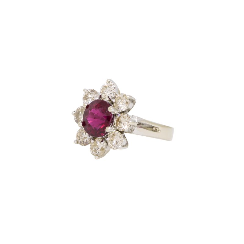 14k White Gold 2.15cts Tourmaline & 2.28cts Round Brilliant Diamond Flower Ring