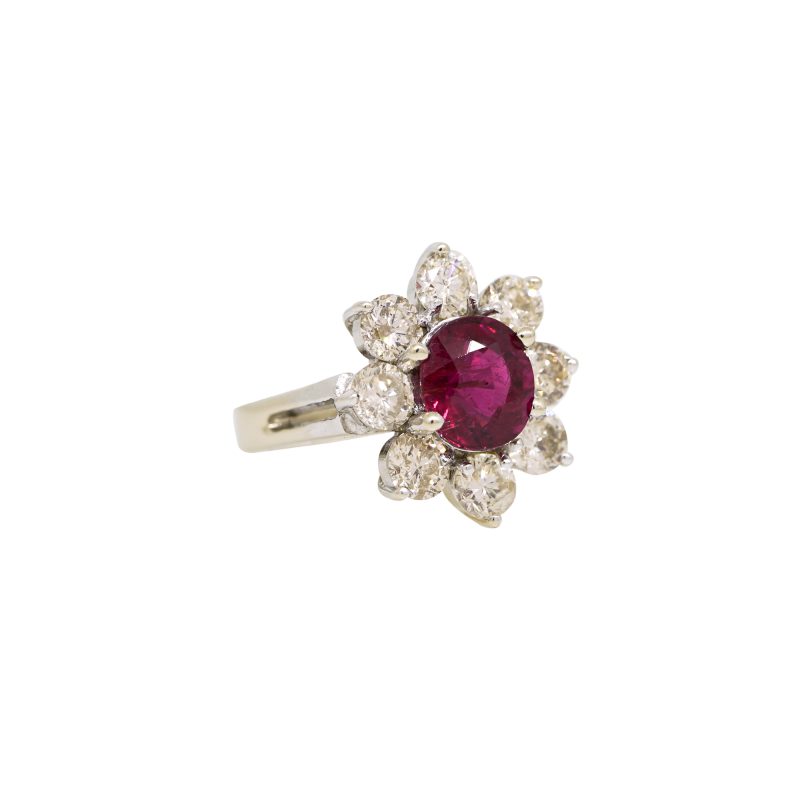 14k White Gold 2.15cts Tourmaline & 2.28cts Round Brilliant Diamond Flower Ring