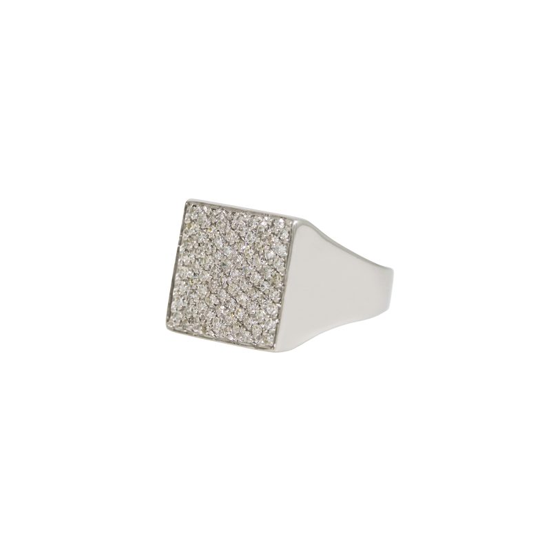 14k White Gold 0.60 Carat Natural Diamond Pave Square Ring