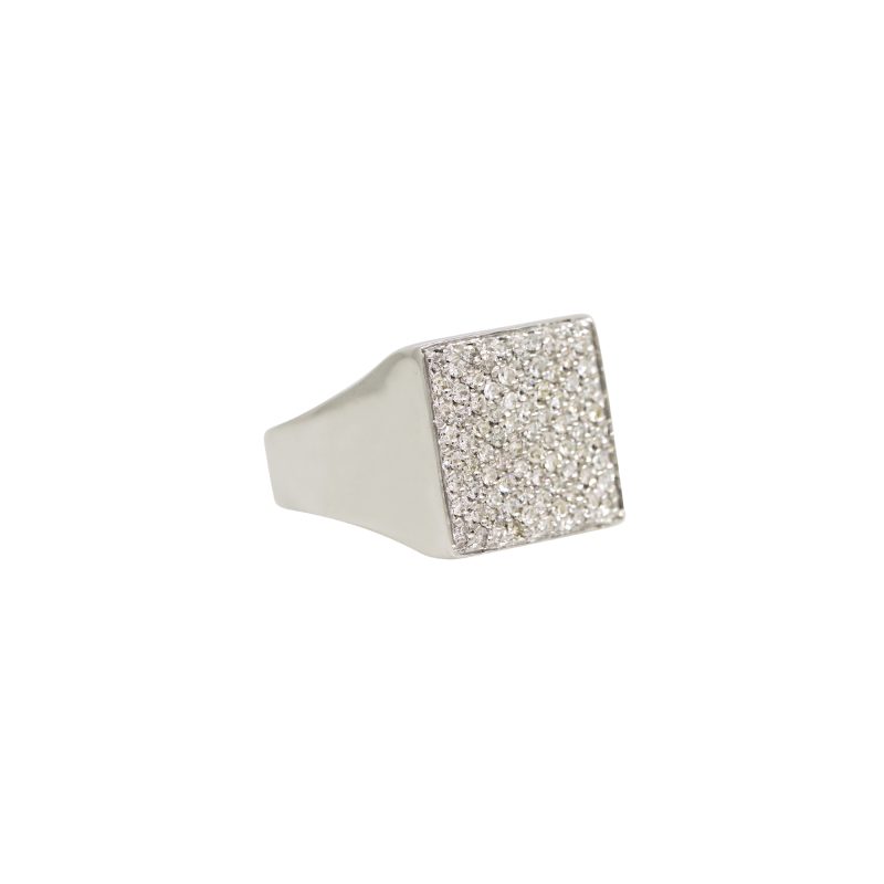 14k White Gold 0.60 Carat Natural Diamond Pave Square Ring