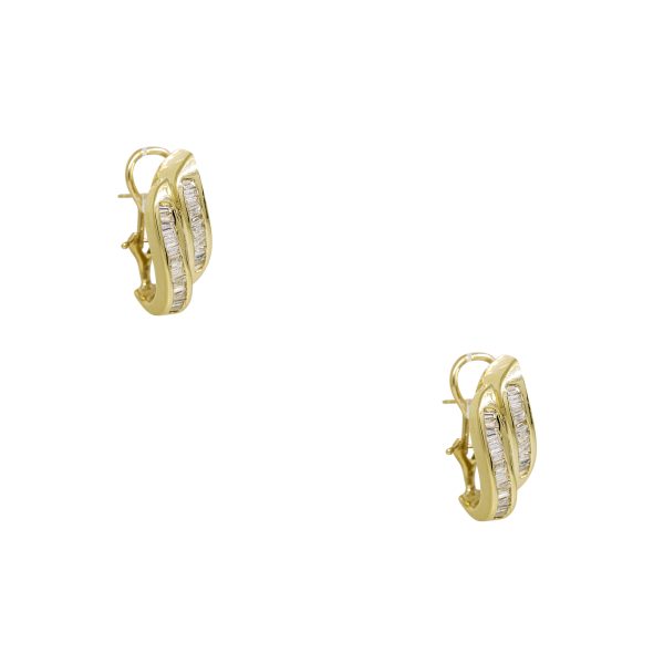 14k Yellow Gold 1.52ctw Natural Baguette Cut Diamond Twist Earrings