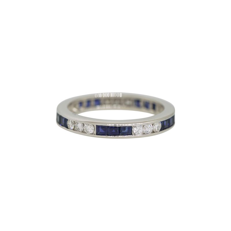 18k White Gold 0.50ctw Natural Round Brilliant Diamond & 0.50ctw Sapphire Eternity Band