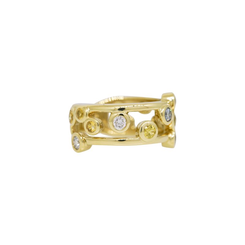 18k Yellow Gold Natural Diamond & Yellow Sapphire Bezel-Set Floating Ring