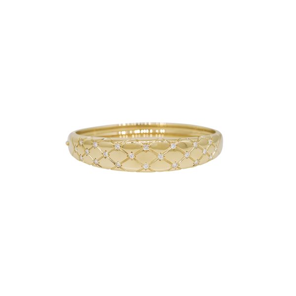 14k Yellow Gold Natural 0.60 Carat Diamond Criss-Cross Pattern Bangle Bracelet